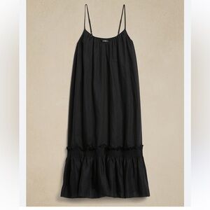 Banana Republic Charlize linen midi Black Tiered Dress With pockets size Xl